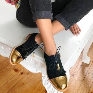 Black with gold tipped loafers NWOT